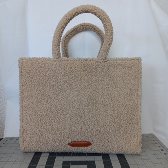 Poolside The Teddy Tote Beige Not Monogramed Up-Cycled Sherpa Fleece Fabric - Picture 1 of 10
